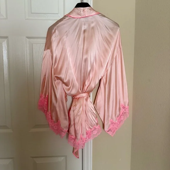 Victoria's Secret Blush Satin Robe with Pink Lace - Picture 4 of 6